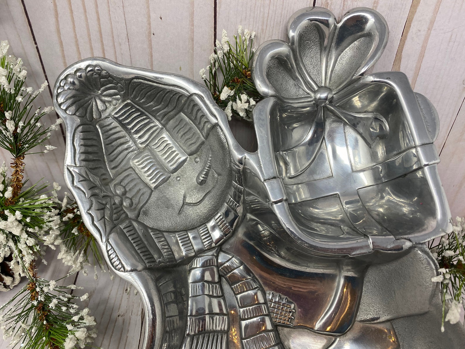 Lenox Snowman and Presents Christmas Chip and Dip Dish Pewter Etsy