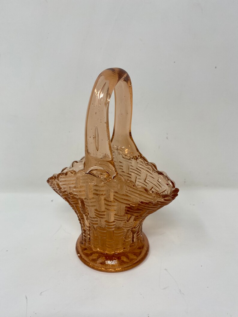 Vintage Pink Glass Basket Small Basket Weave Pattern Glass Etsy