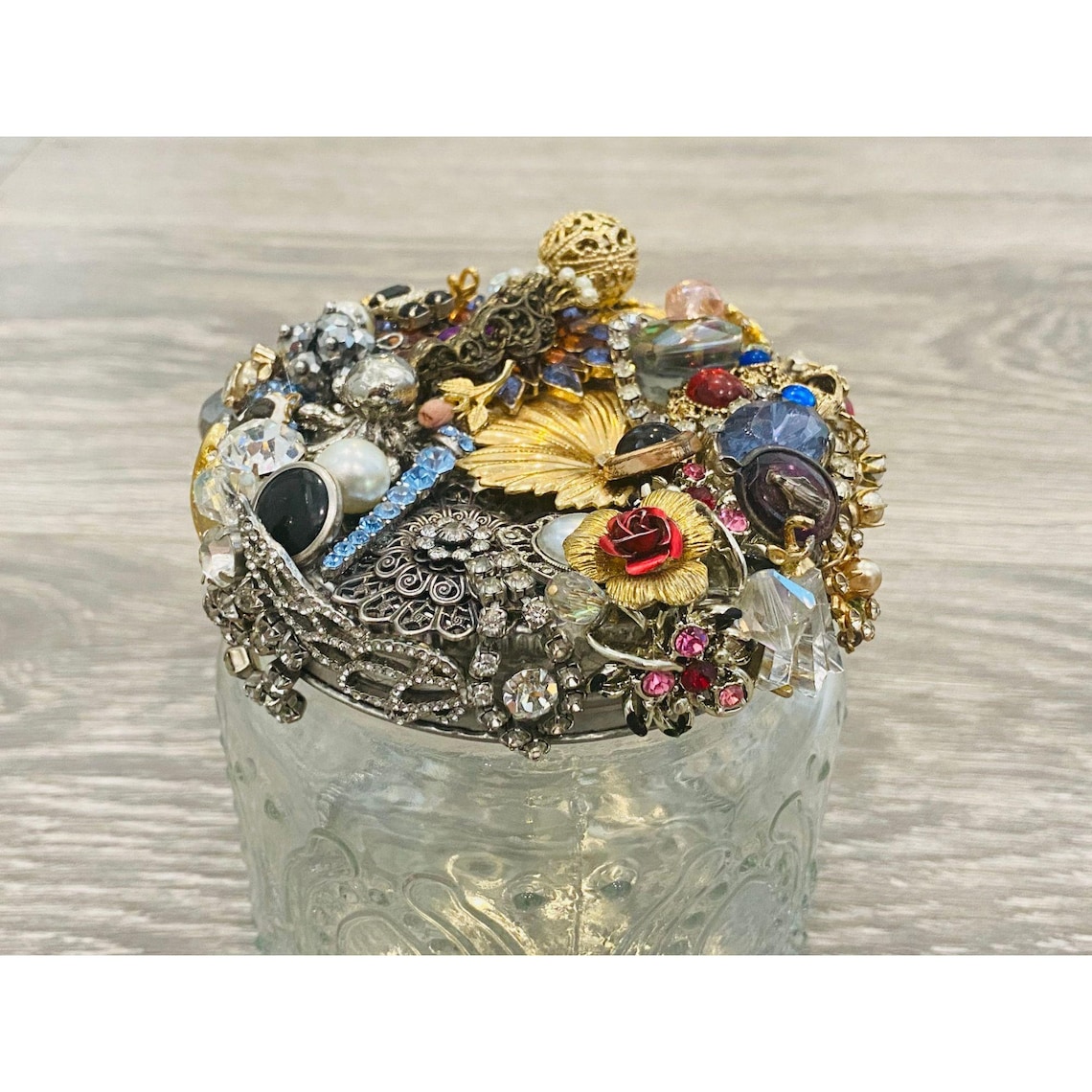 Bejeweled Vintage Jewelry Trinket Jar with Lid Jewelry Etsy