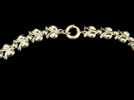 Vtg Flower Bud Choker Necklace / Silver Tone Rose… - image 5