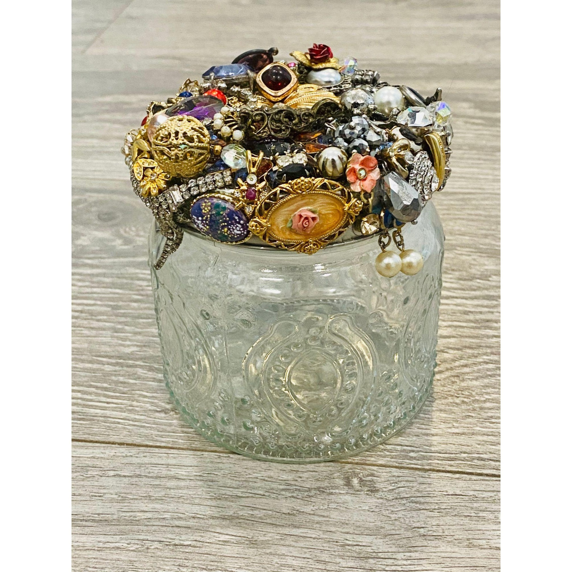 Bejeweled Vintage Jewelry Trinket Jar With Lid Jewelry Etsy