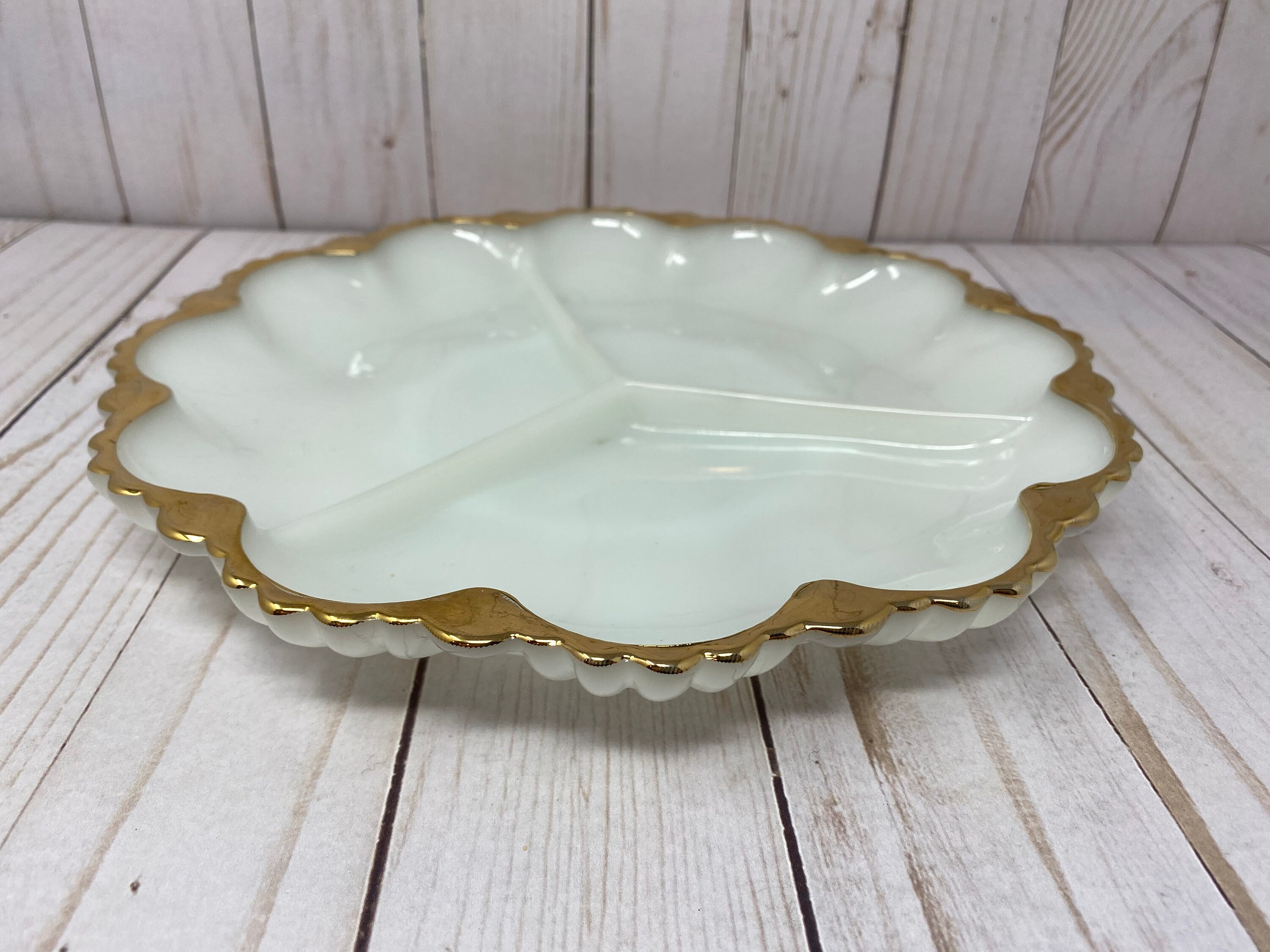 Anchor Hocking White Milk Glass Divided Serving Plate Three Etsy