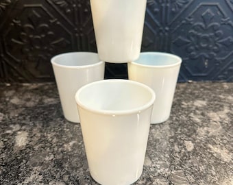VIntage Milk Glass Juice Cups Tumblers /Set of 4 / MCM 1950's / Hazel Atlas / Opalescent White Milk Glass Juice Cups Set of 4