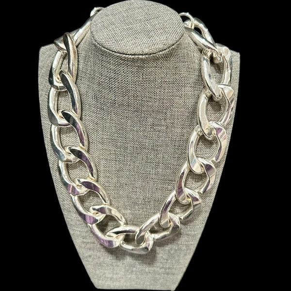 VTG Lydell NYC Super Chunky Silver Tone Chain Link Statement Bib Necklace / Oversize Silver Curb Chain Necklace / 19-21" Long w/ Extender