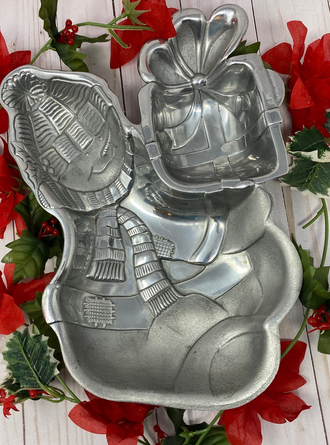 Lenox Snowman and Presents Christmas Chip and Dip Dish Pewter Etsy