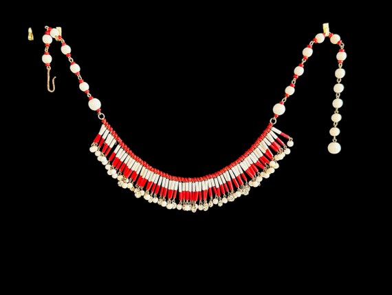 W Germany 1940's Fringe Choker Necklace / White &… - image 10