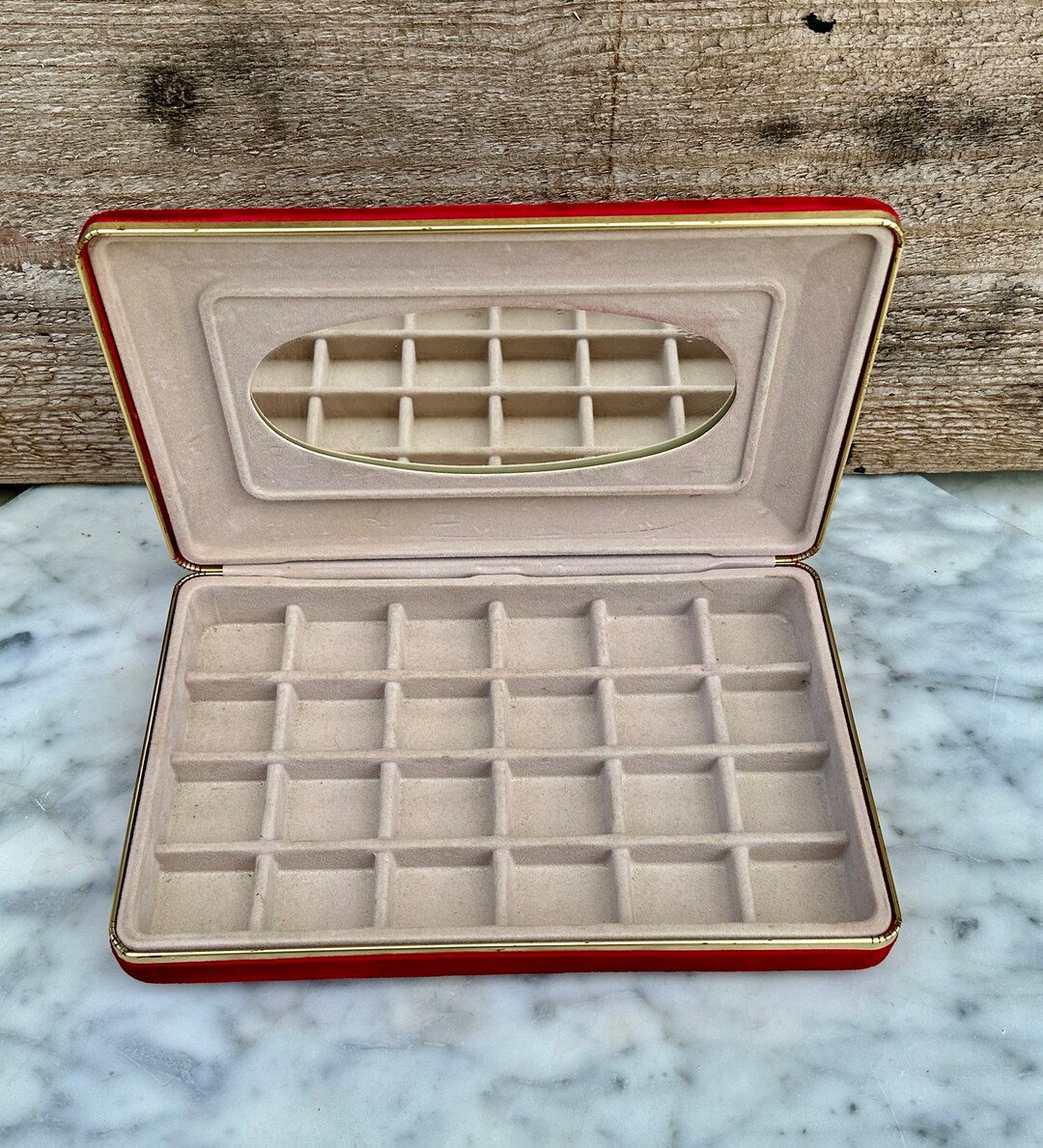 Vintage Red Velvet Clamshell Jewelry Box / Multi Section / Etsy