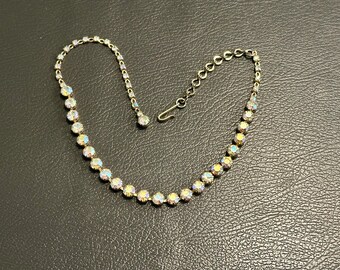 Vintage J.J. Wiesner Aurora Borealis Crystal Choker Necklace – Adjustable 12-15″