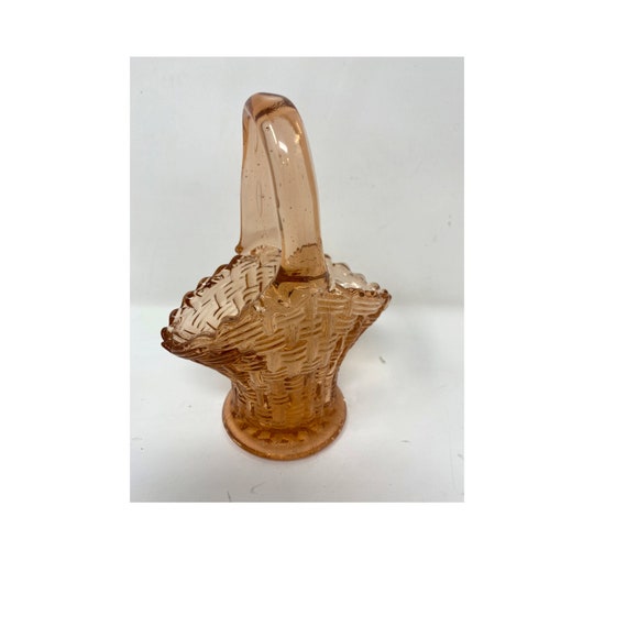 Vintage Pink Glass Basket Small Basket Weave Pattern Glass Etsy
