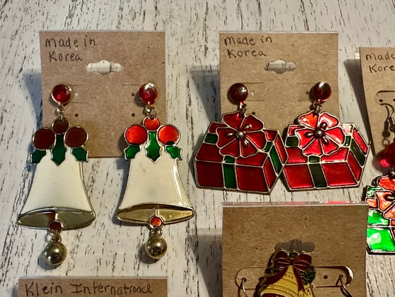 Vtg Enamel Christmas Earrings Lot / Korea / Klein… - image 2