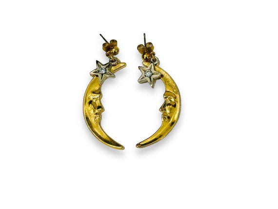 Vtg Man in the Moon Celestial Dangle Earrings / M… - image 1