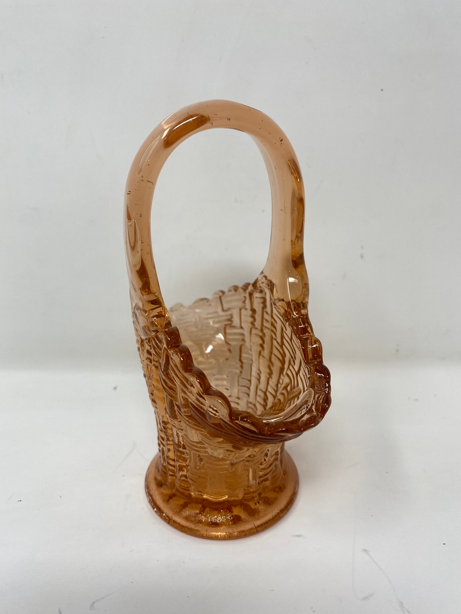 Vintage Pink Glass Basket Small Basket Weave Pattern Glass Etsy