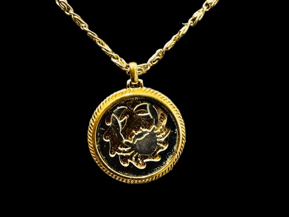 Vtg Cancer Zodiac Pendant Necklace & Gold Tone Sc… - image 3