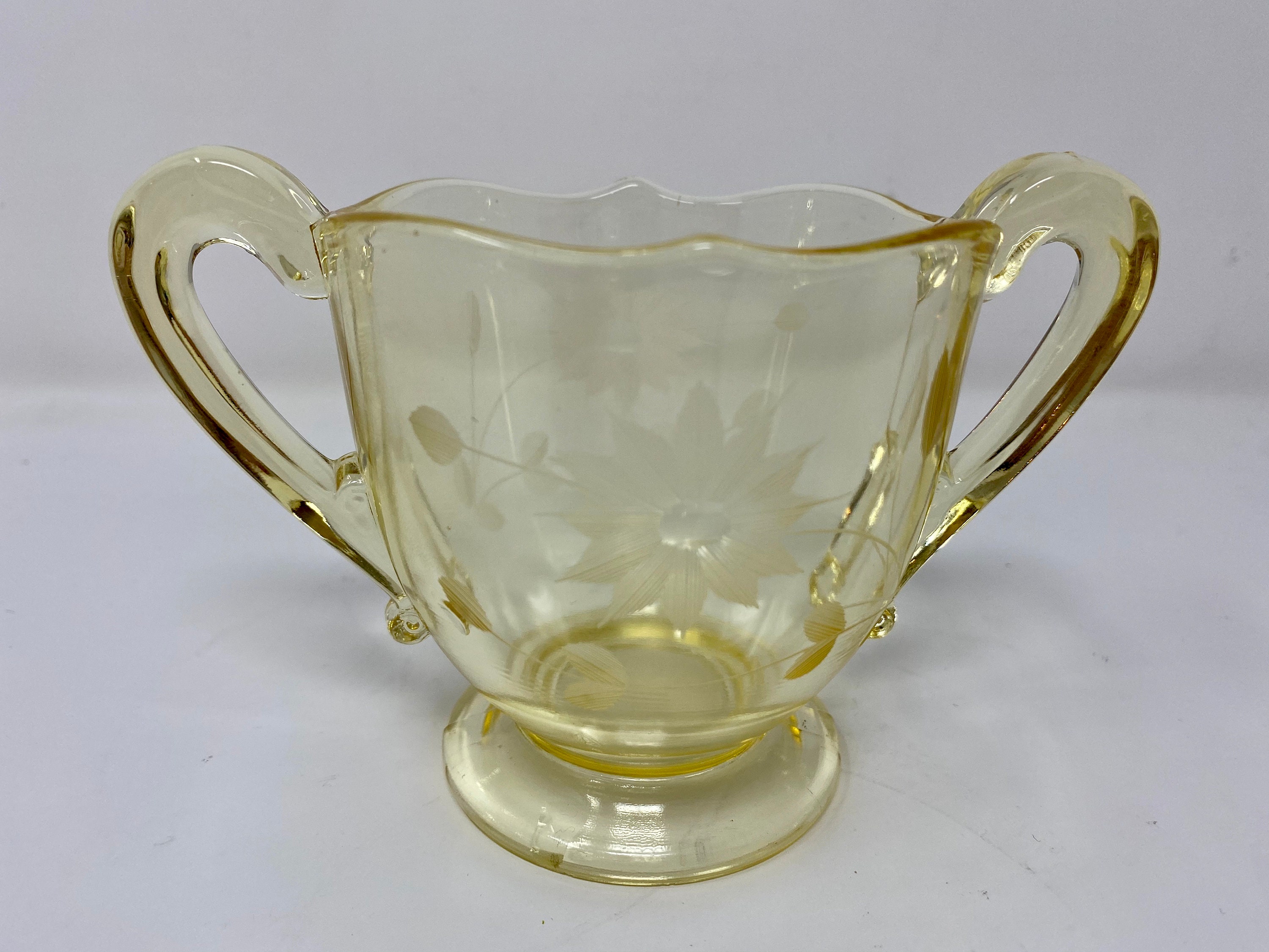 Lancaster Glass Company Jubilee Topaz Yellow Sugar Bowl Footed Etsy
