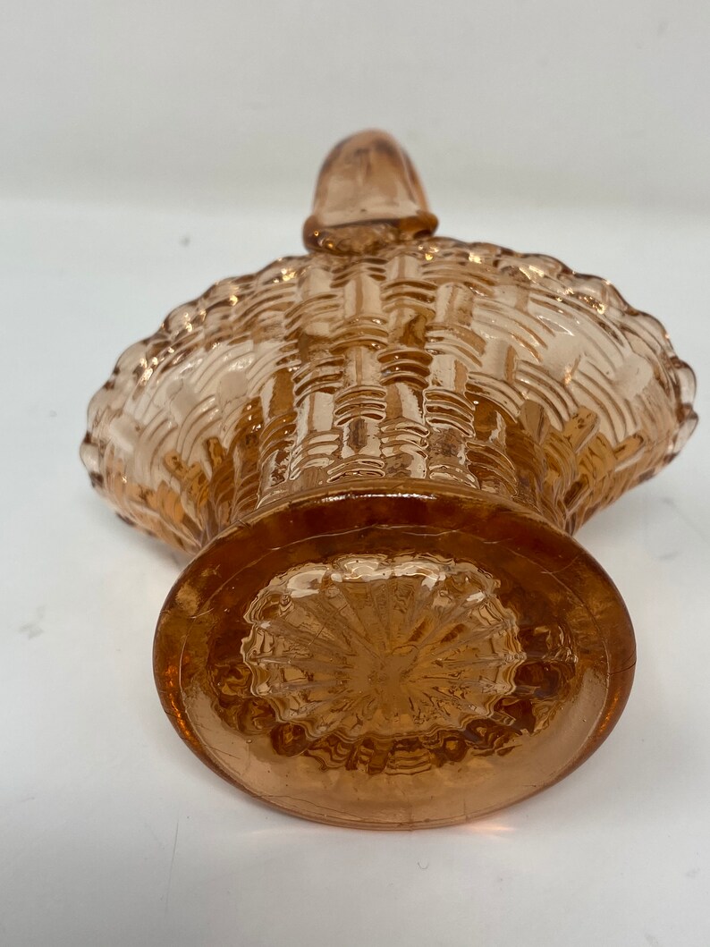 Vintage Pink Glass Basket Small Basket Weave Pattern Glass Etsy