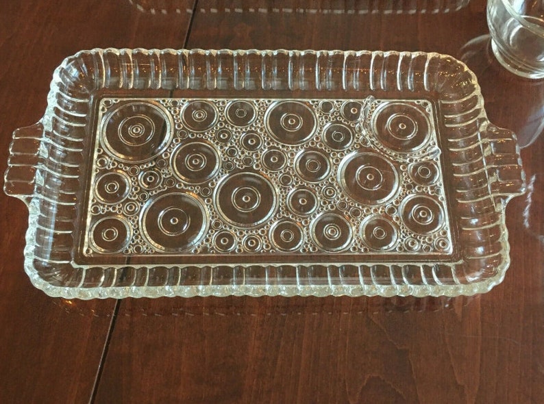 Crystal Snack Tray and Cup Set of Four Ribbed Edge Etched Etsy