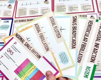 ECG flashcards, student nurse, paramedic, interpretation, electrocardiogram, nursing, revision, placement, medical, adult nursing, guide