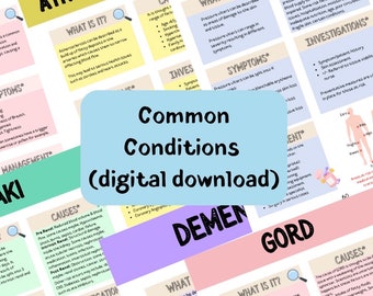 Téléchargement PDF NUMÉRIQUE conditions courantes que vous pouvez voir dans la pratique, notes, maladies, troubles, physiopathologie, étudiante infirmière, soins infirmiers, tna