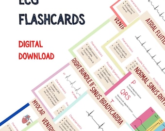 ECG Flashcards DESCARGA DIGITAL, estudiante de enfermería, paramédico, interpretación, electrocardiograma, enfermería, colocación, médico, enfermería para adultos, guía