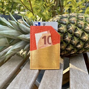 Piñatex (Piel de Piña) Mini Wallet - ROJO Y ORO - vegano y sostenible cartera I tarjetera I monedero