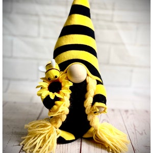 Handmade bumblebee Gnome with Sunflower, Nordic, Gonk, Swedish Tomte,