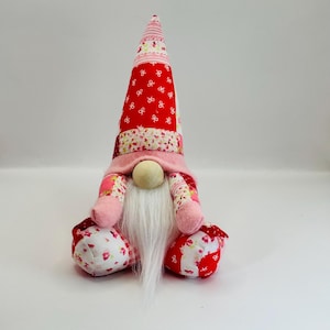 Mini Pink and Red PatchWork Gonk, Designed by Forever Gnomes UK, Nordic, Gnome, Swedish Tomte