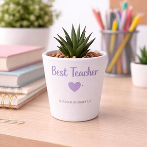 Mini cache-pot Best Teacher - Coeur lilas conçu et fait main par Forever Gnomes Royaume-Uni