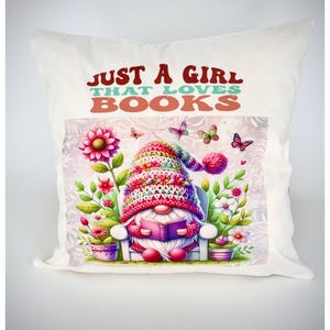 Just a Girl who Loves Books Gonk Cushion 40 x 40cm Nordic, Gnome, Swedish Tomte
