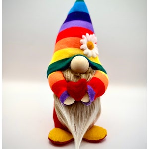 Handmade mini Rainbow Gnome with felt heart, Gonk, Nordic, Swedish Tomte