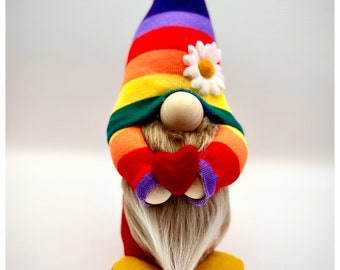 Handmade mini Rainbow Gnome with felt heart, Gonk, Nordic, Swedish Tomte