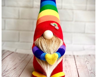 Rainbow Gnome with Heart, Gonk, Nordic, Swedish Tomte