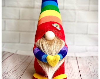 Rainbow Gnome with Heart, Gonk, Nordic, Swedish Tomte