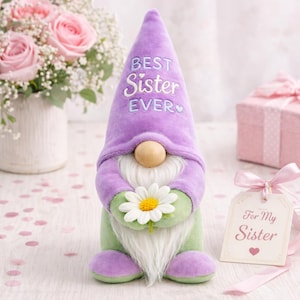 Best Sister Ever Gonk Decoration | Handmade Sister Gift | Lilac & Sage Plush Gnome | Forever Gnomes UK