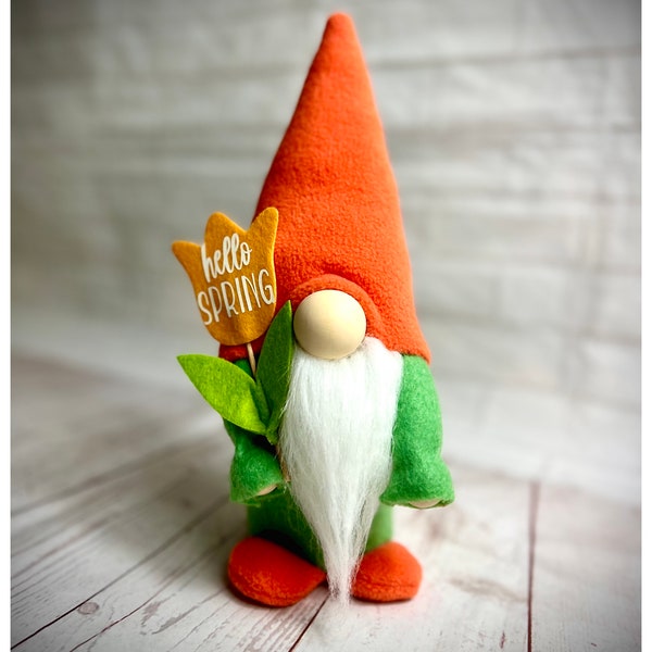 Handmade Hello Spring Gnome with Tulip, Nordic, Gonk, Swedish Tomte