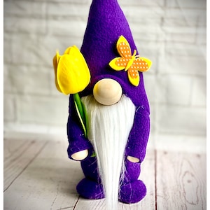 Handmade Purple Soft Fleece Gnome with Tulip, Nordic, Gonk, Swedish Tomte