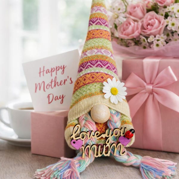 Love You Mum Gnome, Nordic, Gonk, Swedish Tomte, gift for mum