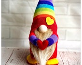 Handmade 10 inch Rainbow Gnome with felt heart, Gonk, Nordic, Swedish Tomte