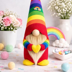 Rainbow Gnome with Heart, Gonk, Nordic, Swedish Tomte