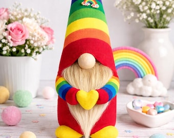 Rainbow Gnome with Heart, Gonk, Nordic, Swedish Tomte