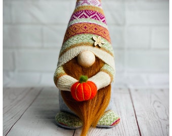 Autumn Gnome With Pumpkin, Gonk, Nordic, Swedish Tomte