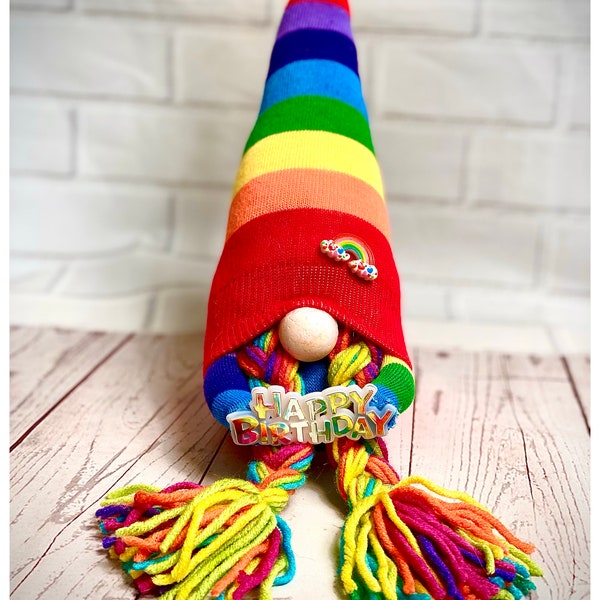 Happy Birthday Rainbow Gnome, Nordic, Gonk, Swedish Tomte