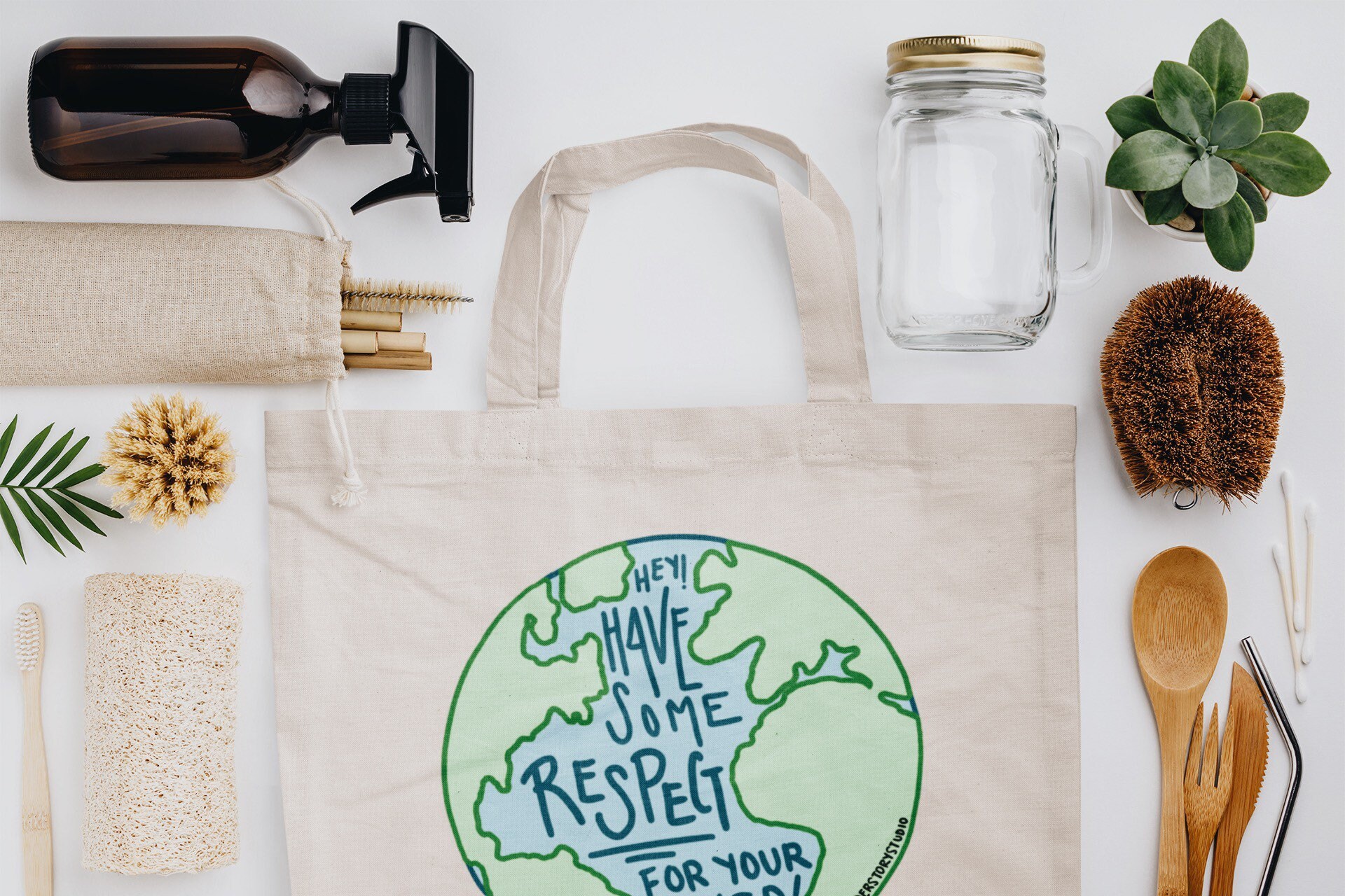 Respect Mother Earth Eco Tote Bag, Organic Cotton Reusable