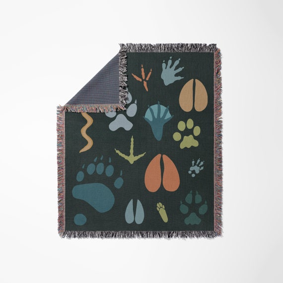 Animal Tracks Woven Cotton Throw Fringe Blanket, Naturalist Wall