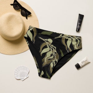 Kelp ForestHigh-Waisted Recycled Plastic Bikini Swimsuit Bottoms, Eco-Friendly Swimwear, Sustainable Beachwear,  Wildlife Conservation