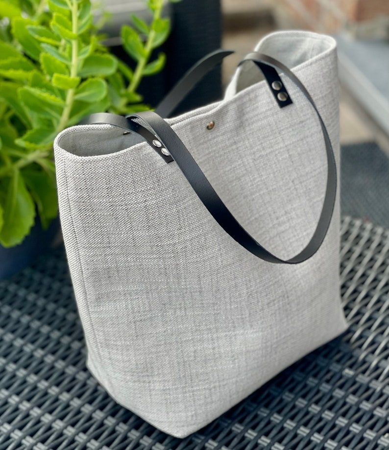 Pearl gray minimalist bag, fabric and leather bag, zipper pocket image 4