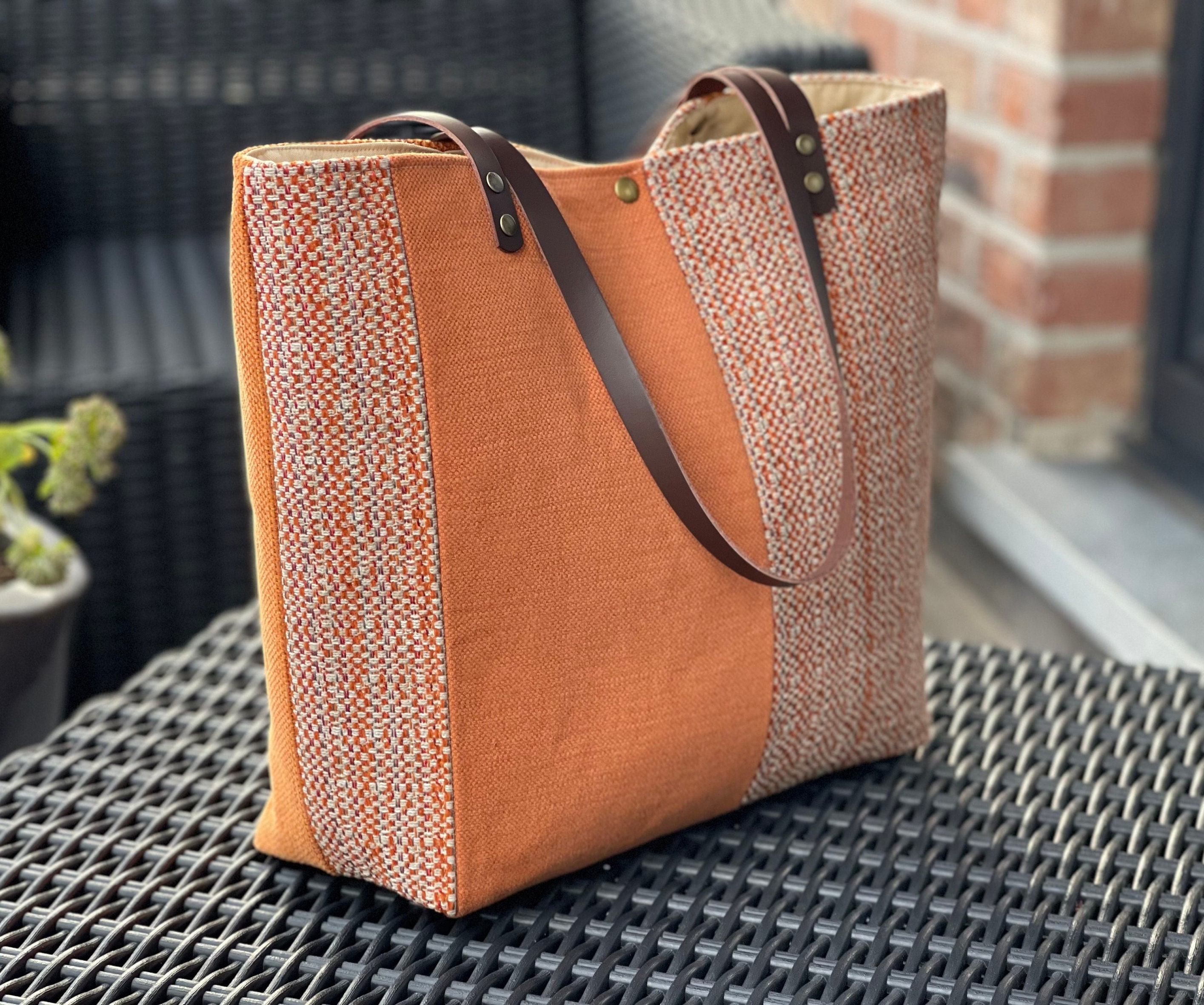 Sac Tissu Fleuri Orange - Pièce Unique - Cabas En Toile Fait Main