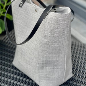 Pearl gray minimalist bag, fabric and leather bag, zipper pocket image 6