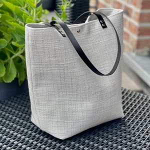 Pearl gray minimalist bag, fabric and leather bag, zipper pocket image 7