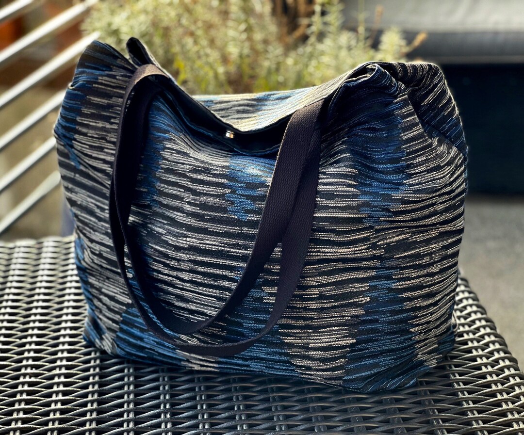 Blue Jacquard Fabric Vegan Bag Worn on the Shoulder Everyday Etsy UK