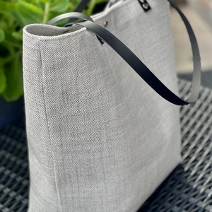 Pearl gray minimalist bag, fabric and leather bag, zipper pocket image 5